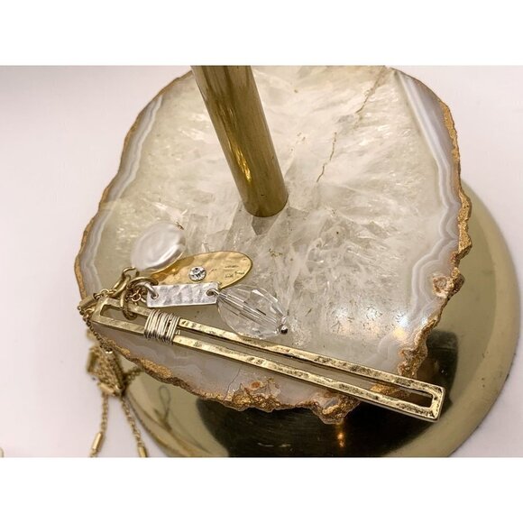 NWT Long Gold Chain Charm necklace - Mixed Metal, Gold Bar, Pearl - Picture 5 of 5